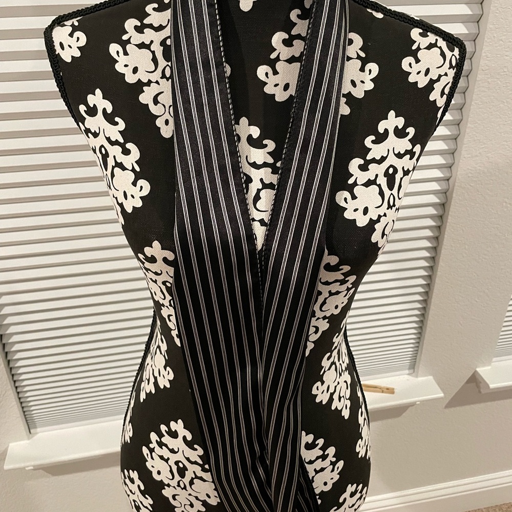 Black sequined AND Black/white striped satin accessories.